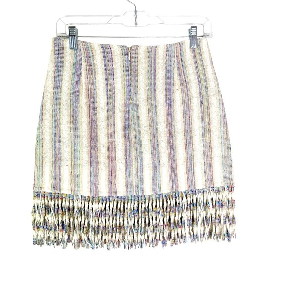 Alexis Vichy Silk Blend Textured Stripe Skirt with Fringe Hem In Neutral Size S - Picture 6 of 11